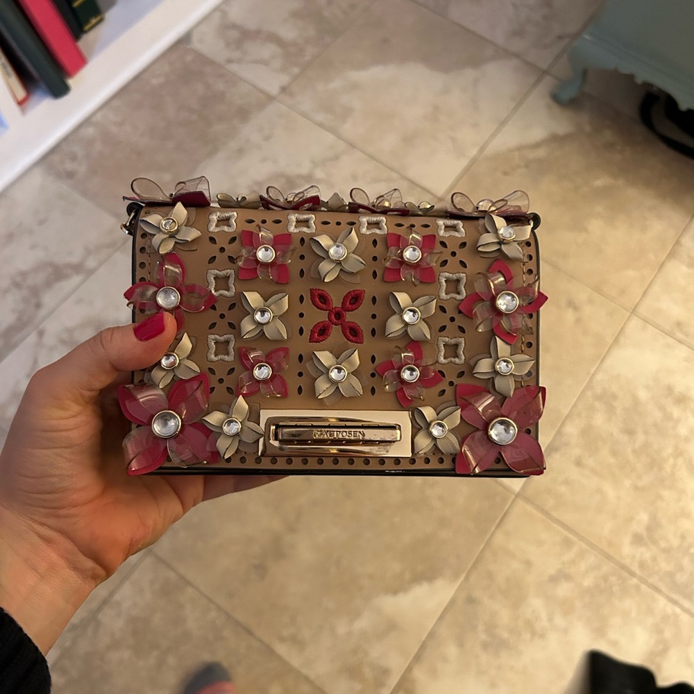 Zac Posen Floral Embellished Tan Bag